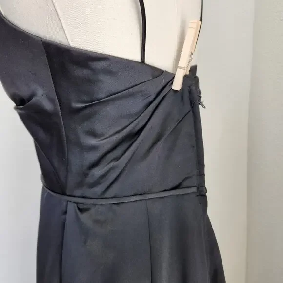 Morilee by Madeline Gardner Black Satin Mermaid Gown V Neck Maxi Dress M - Picture 6 of 14